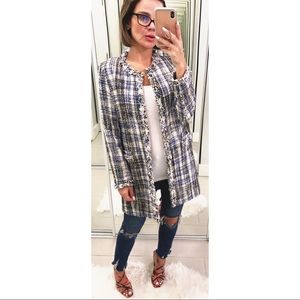 Zara Frayed Checked Frock Coat